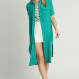 Jade Green Gauze Button Up Maxi Dress w/ Raw Edges