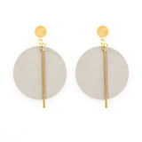 Leather Circle w/ Brass Stick Earrings Silver