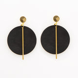 Leather Circle w/ Brass Stick Earrings Black