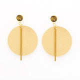 Leather Circle w/ Brass Stick Earrings Gold
