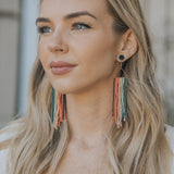 Stripe Triangle Fringe Earrings - Teal, Mint, Peach, Coral, Purple