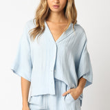 Button Up Short Sleeve Shirt by Olivaceous - Light Blue