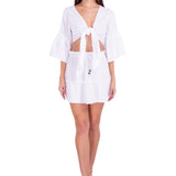 Cotton Tie Front Flare Sleeve Top - WHite