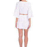 Cotton Tie Front Flare Sleeve Top - WHite