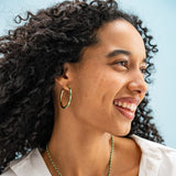 Lulu - Brass Hoop Earrings w/ Seed Bead Chanel - Green by Ink & Alloy