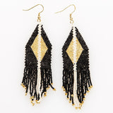 Black With Gold Diamond Fringe Earrings