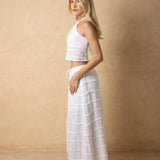 Cotton Tiered Raw Edge Halter Top - White