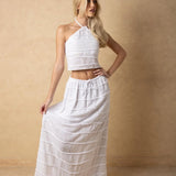 Cotton Tiered Raw Edge Maxi Skirt  - White