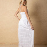 Cotton Tiered Raw Edge Maxi Skirt  - White