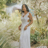 Maxi Dress w/ Strappy Ties and Bandeau - White & Blue  Abstract   - Style Rack