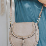 Penelope Saddle Stitch Crossbody Purse w/ Changeable Strap  - Sand