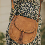 Penelope Saddle Stitch Crossbody Purse w/ Changeable Strap  - Saddle Brown