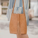 Brown Shoulder Bag w/Large Suede Tassel  - Brown  by Street Level