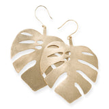 Brass Monstera Leaf Drop Earrings