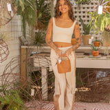 Two Tone Parachute Pants w/ Pockets - Oatmeal & Brown