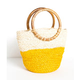 Color Block Straw Mini Tote Bag - Yellow