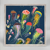Indigo Floating  Jellyfish 6x6 Canvas Wall Art indigo