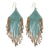 Teal and Gold Fringe Bead Earrings