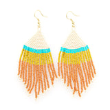 Colorblock Fringe Earrings - Short Rust/ Turq