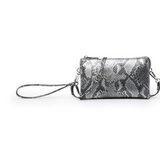 Convertible Cross Body Purse, Wristlet or Clutch - Black & White Snakeskin