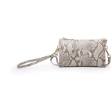 Convertible Cross Body Purse, Wristlet or Clutch - Tan Snakeskin