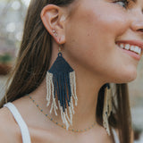 Navy & Ivory Fringe Earrings