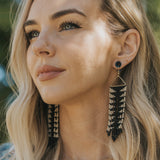 Black & Cream Triangle Fringe Earrings