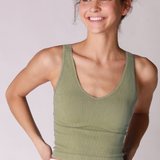 V Neck Ribbed Crop Top by NikiBiki - Vintage Green Tea