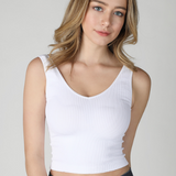 V Neck Ribbed Crop Top by NikiBiki - White