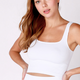 Square Neck Ribbed Crop Top by NikiBiki - White