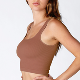 Square Neck Ribbed Crop Top by NikiBiki - Cognac
