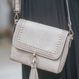 Sage Crossbody Purse w/ Braided & Studded Details  - Warm Grey