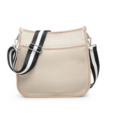 Crossbody Neoprene Purse w/ Striped Guitar Strap- Beige / Latte
