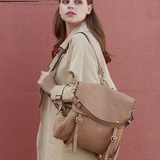Convertible Backpack w/ Stud Detail- Latte Brown