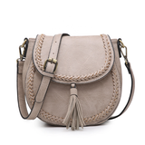 Penelope Saddle Stitch Crossbody Purse w/ Changeable Strap  - Warm Grey