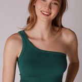 One Shoulder  Ribbed Crop Top by NikiBiki - Vintage Jade  Dark Green