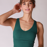 V Neck Ribbed Crop Top by NikiBiki - Vintage Jade Dark Green