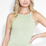 High Neck Ribbed Tank Top by NikiBiki - Vintage Basil Green