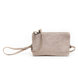 Miley Double Zip Convertible Cross Body Purse -  Khaki Suede