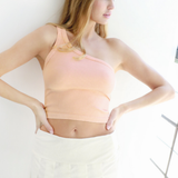 One Shoulder  Ribbed Crop Top by NikiBiki - Vintage Apricot