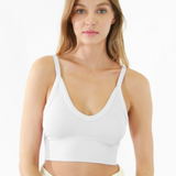 Ribbed V Neck Bra Top by NikiBiki - White