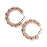 Coral, Pink, Ivory Crochet Hoop Post Earrings