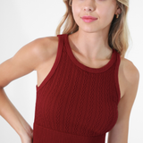 Cable Knit High Neck Crop Top by NikiBiki - Sundried Tomato Red