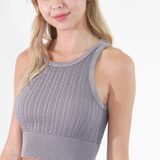 Cable Knit High Neck Crop Top by NikiBiki - Lilac Grey