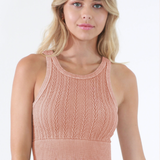 Cable Knit High Neck Crop Top by NikiBiki - Vintage Sweet Peach