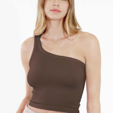 One Shoulder  Ribbed Crop Top by NikiBiki -Chocolate Brown