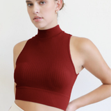 Ribbed Mock Neck Crop Top by NikiBiki - Sundried Tomato Red