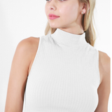 Ribbed Mock Neck Crop Top by NikiBiki - White
