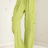 Loose Drawstring Cargo Pant - Lime Green
