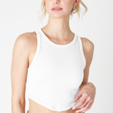 Curved Hem Crew Neck Ribbed Crop Top by NikiBiki -White